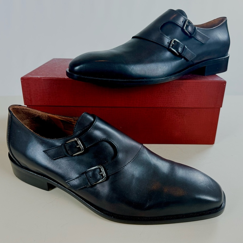 Men's Donald J. Pliner Vivaldo Black Leather Monk Strap Derbys 14 M NIB